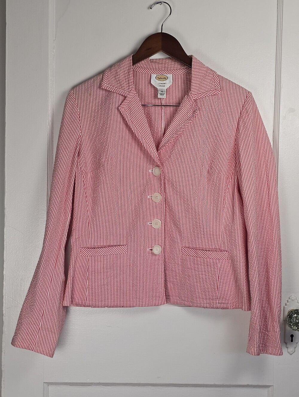 Talbots Red Seersucker Preppy Jacket Blazer 10